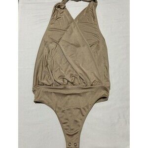 Express Thong‎ Bodysuit Womens XS Tan Brown Halter Slinky Mermaid Fairy Evening